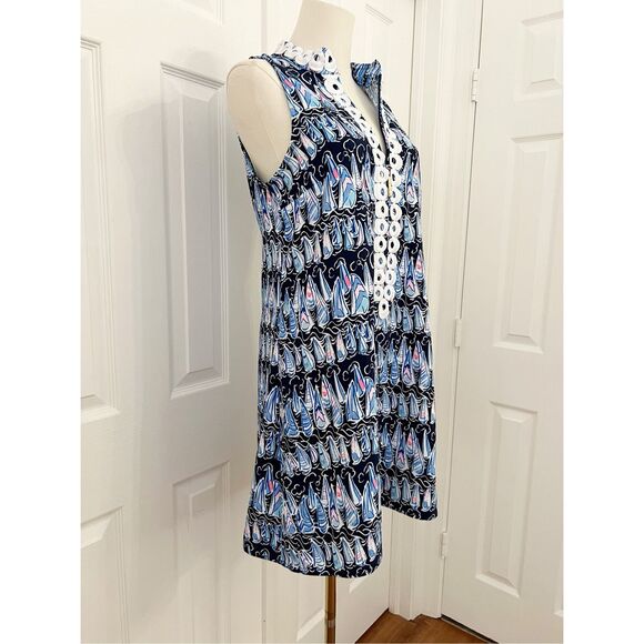 Lilly Pulitzer Womens Navy Sails and Stripes Print Jane Shift Dress Size 2 - Picture 2 of 7
